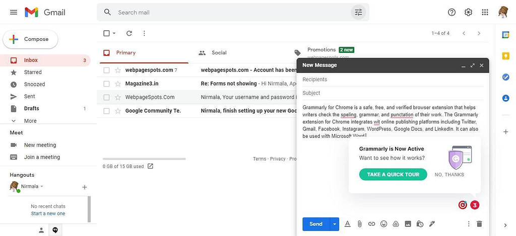 Grammarly plugin for Gmail